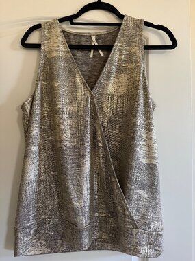 Anthropologie Gold Lame Wrap Shirt